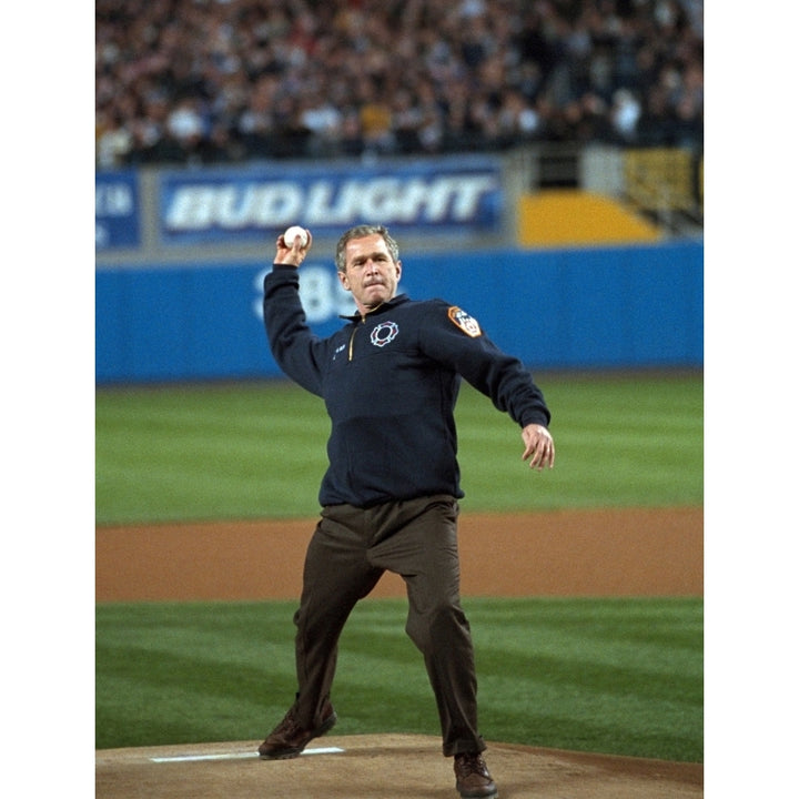 President George W. Bush Throws The Ceremonial First Pitch At Yankee Stadium. Oct. 30 History Image 2