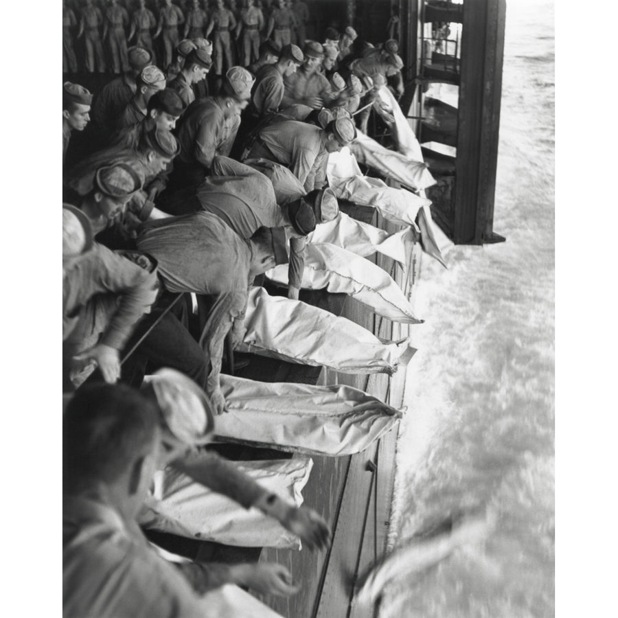 Burial At Sea For The Officers And Men Of The Uss Intrepid During World War 2. They Were Killed When The Carrier Was Hit Image 1