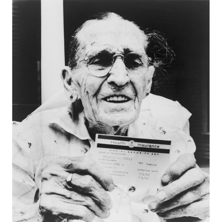 Centenarian Frances Perry Holds Medicare Card On The First Day Of The ProgramS Operation. Dallas History Image 1