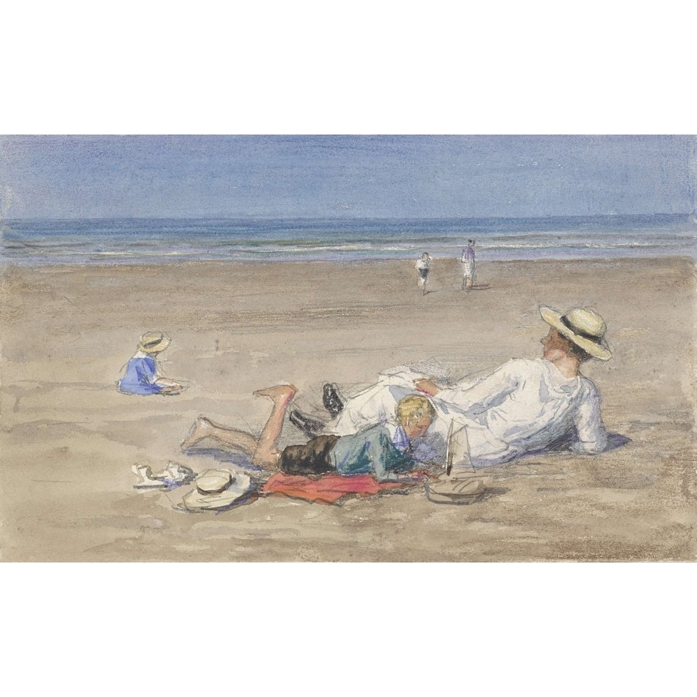 Resting Nanny With Two Children On The Beach Poster Print Image 2