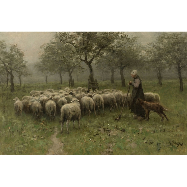 Shepherdess With A Flock Of Sheep Poster Print Image 1