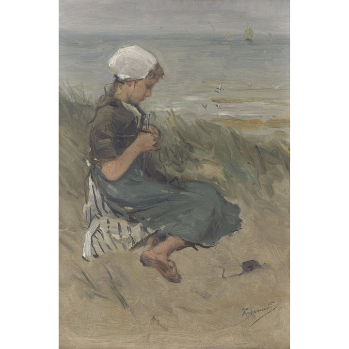 Girl Knitting In The Dunes Poster Print Image 1