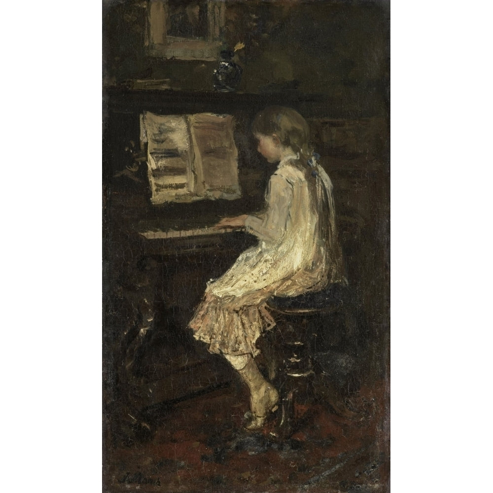 Girl At The Piano By Jacob Maris C. 1879 Dutch Painting Oil On Canvas. Poster Print Image 1