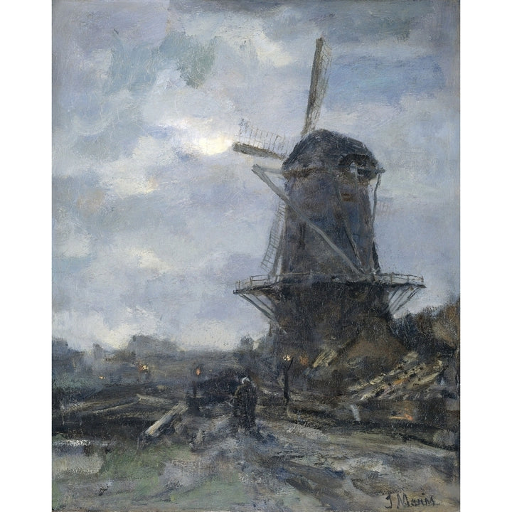 Mill At Moonlight. By Jacob Maris Poster Print Image 1