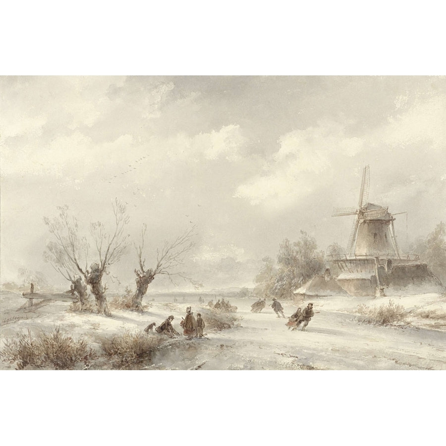 Winter Landscape With Skaters By A Windmill Poster Print Image 1