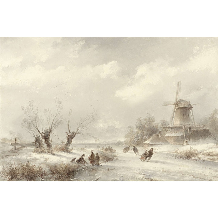 Winter Landscape With Skaters By A Windmill Poster Print Image 2