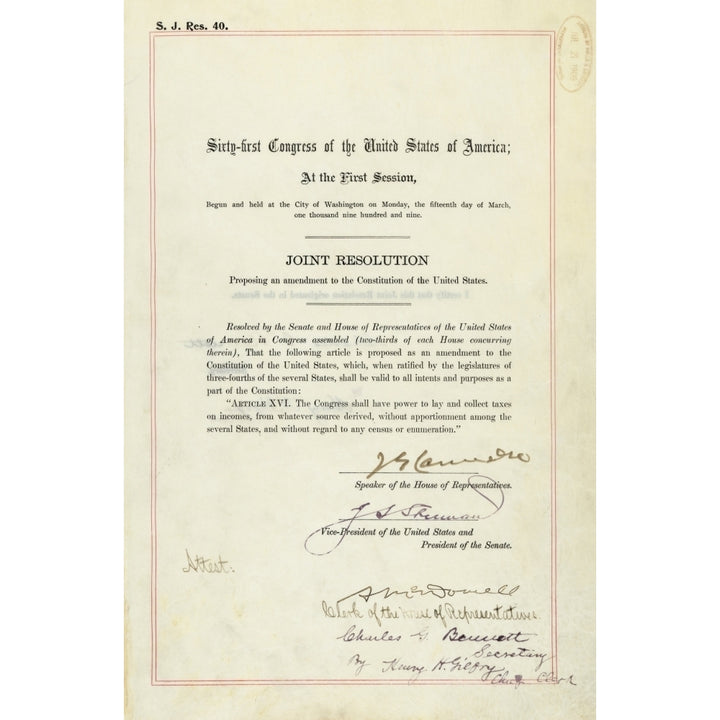 16Th Amendment To The U.S. Constitution The 16Th Amendment Established CongressS Right To Impose A Federal Income Tax. Image 1