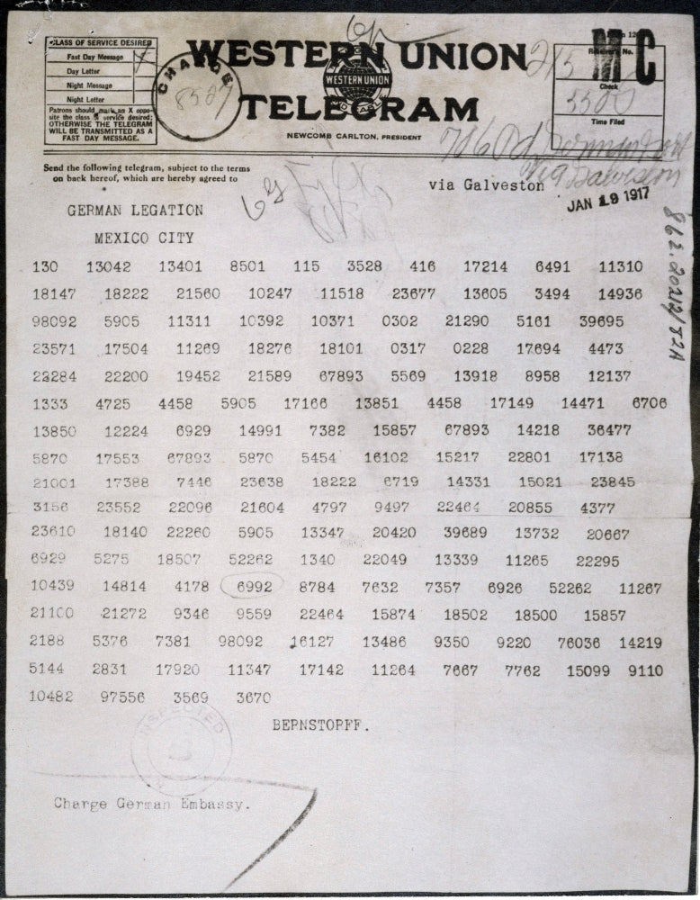 World War I. Zimmermann Telegram. This Telegram Written By German Foreign Secretary Arthur Zimmermann History Image 1