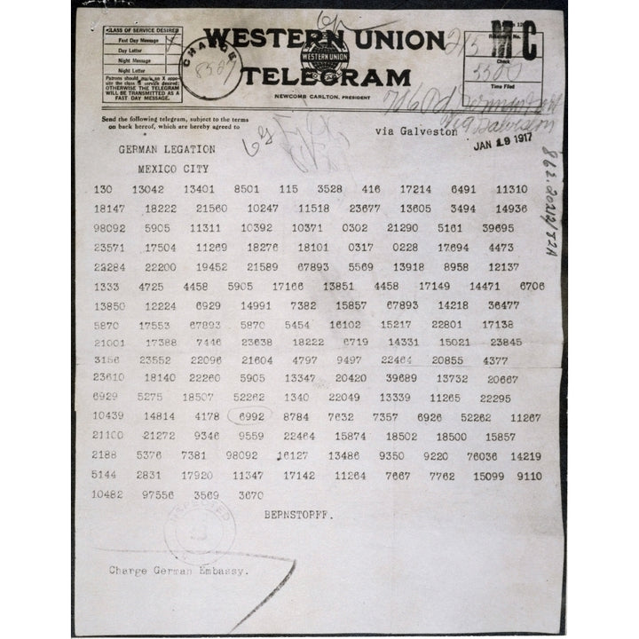 World War I. Zimmermann Telegram. This Telegram Written By German Foreign Secretary Arthur Zimmermann History Image 2