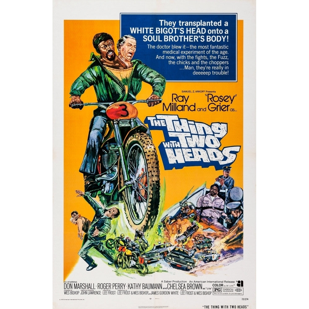 The Thing With Two Heads Us Poster Art Top From Left: Rosey Grier Ray Milland 1972 Movie Poster Masterprint Image 1