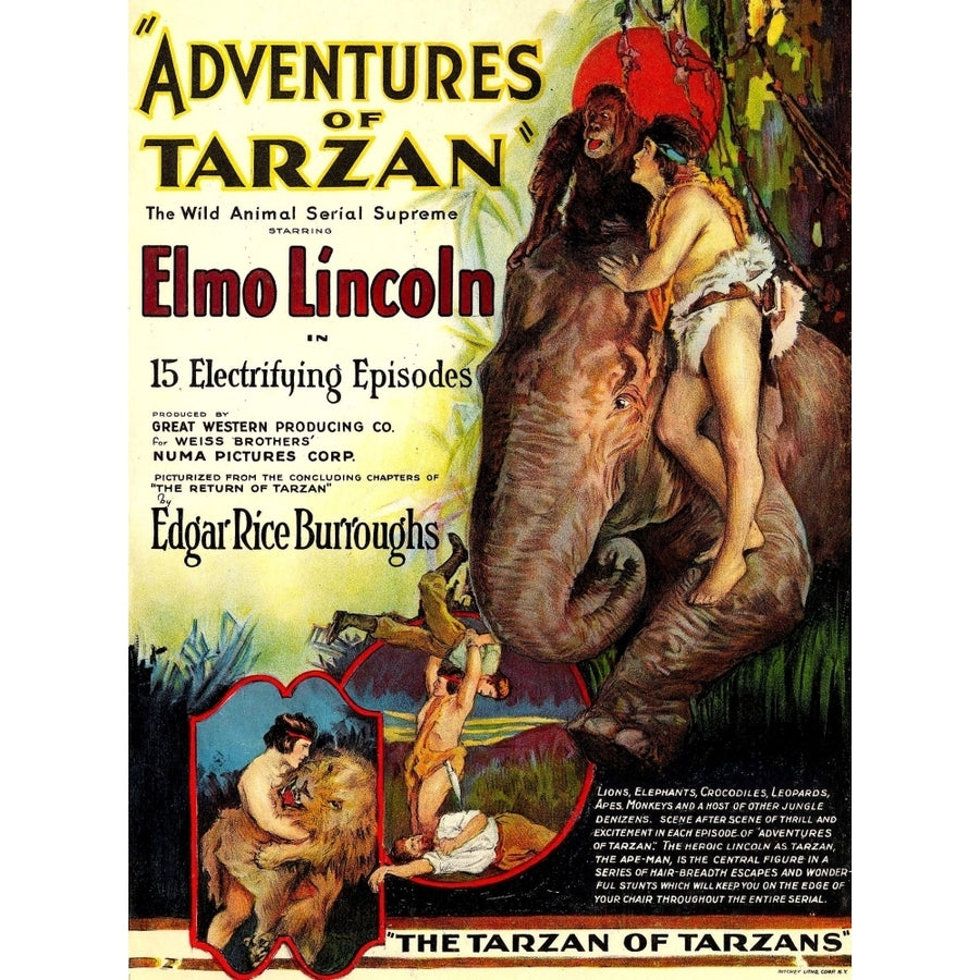 Adventures Of Tarzan Elmo Lincoln As Tarzan 1921 Movie Poster Masterprint Image 1