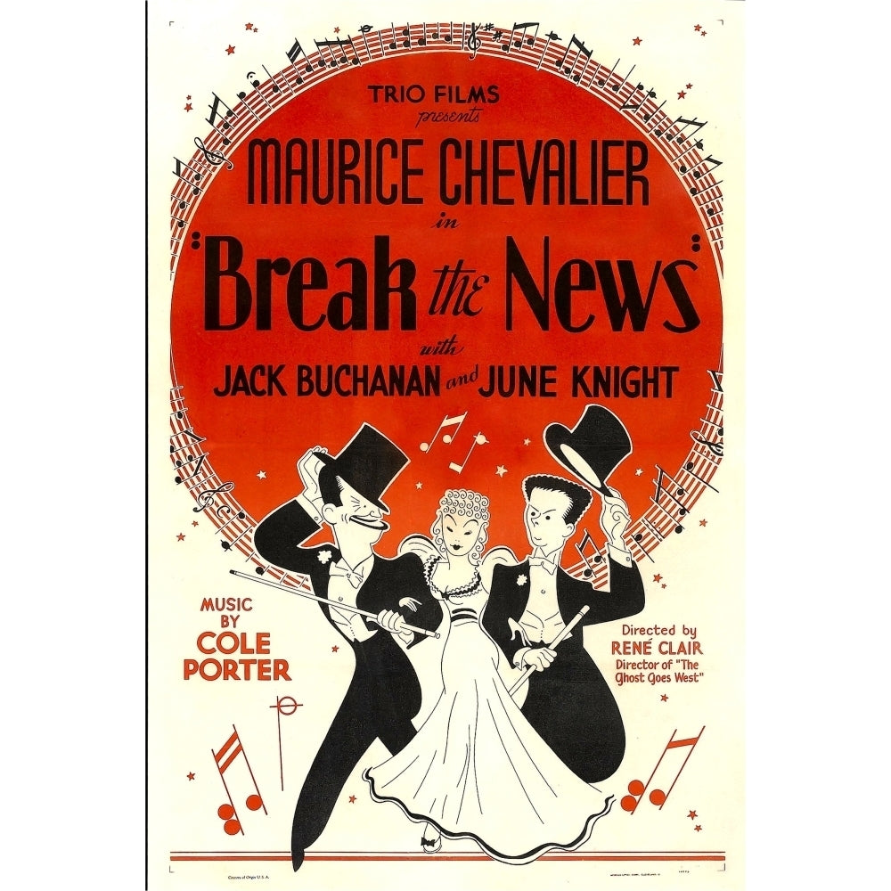 Break The News From Left: Maurice Chevalier June Knight Jack Buchanan 1938 Movie Poster Masterprint Image 1