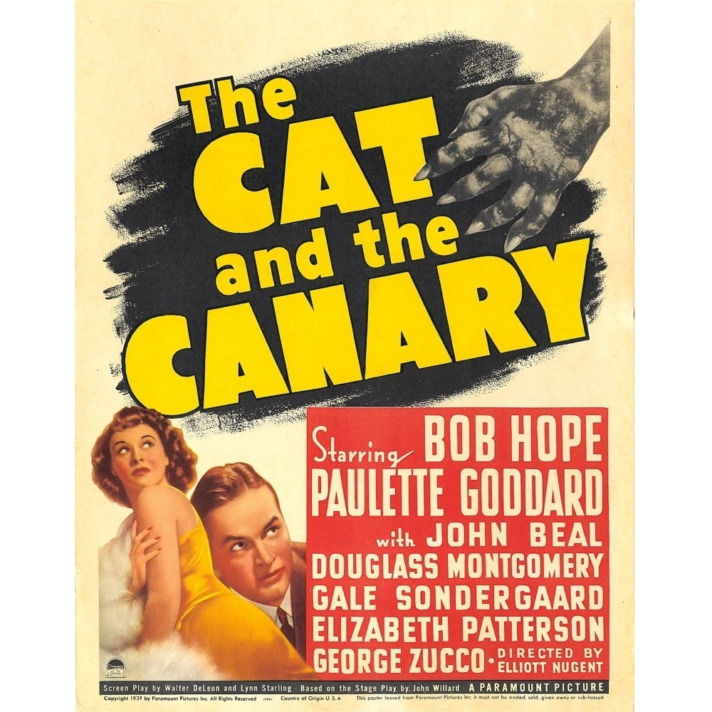 The Cat And The Canary From Left: Paulette Goddard Bob Hope On Window Card 1939. Movie Poster Masterprint Image 2