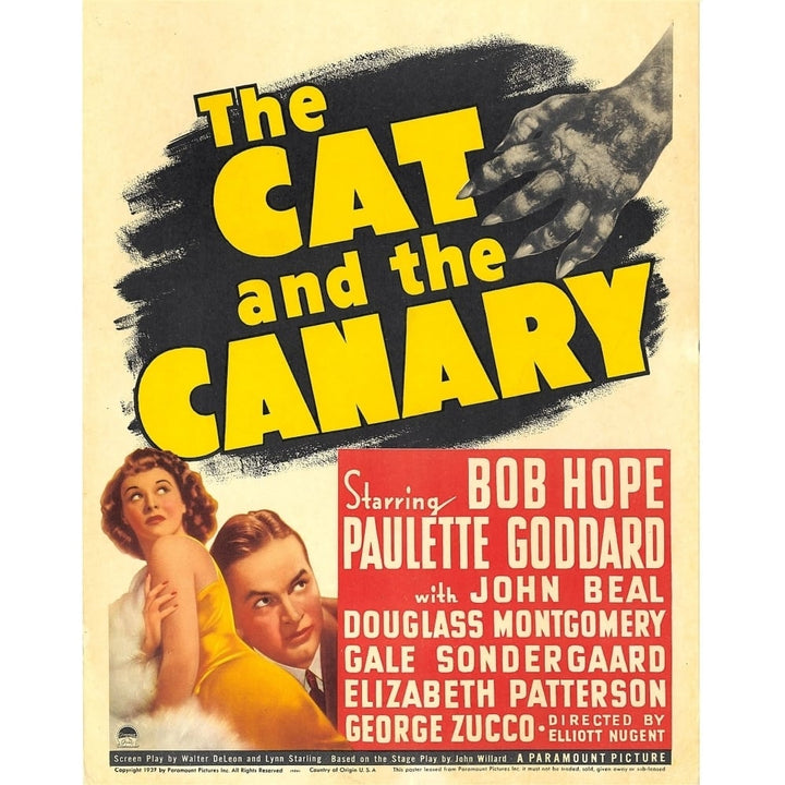 The Cat And The Canary From Left: Paulette Goddard Bob Hope On Window Card 1939. Movie Poster Masterprint Image 1