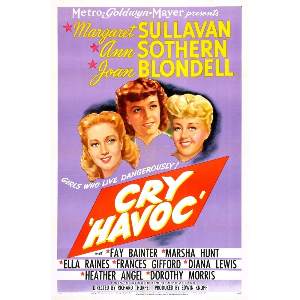 Cry Havoc Us Poster From Left: Ann Sothern Margaret Sullavan Joan Blondell 1943 Movie Poster Masterprint Image 1