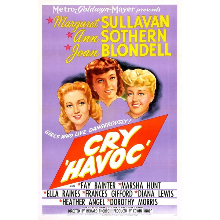 Cry Havoc Us Poster From Left: Ann Sothern Margaret Sullavan Joan Blondell 1943 Movie Poster Masterprint Image 2