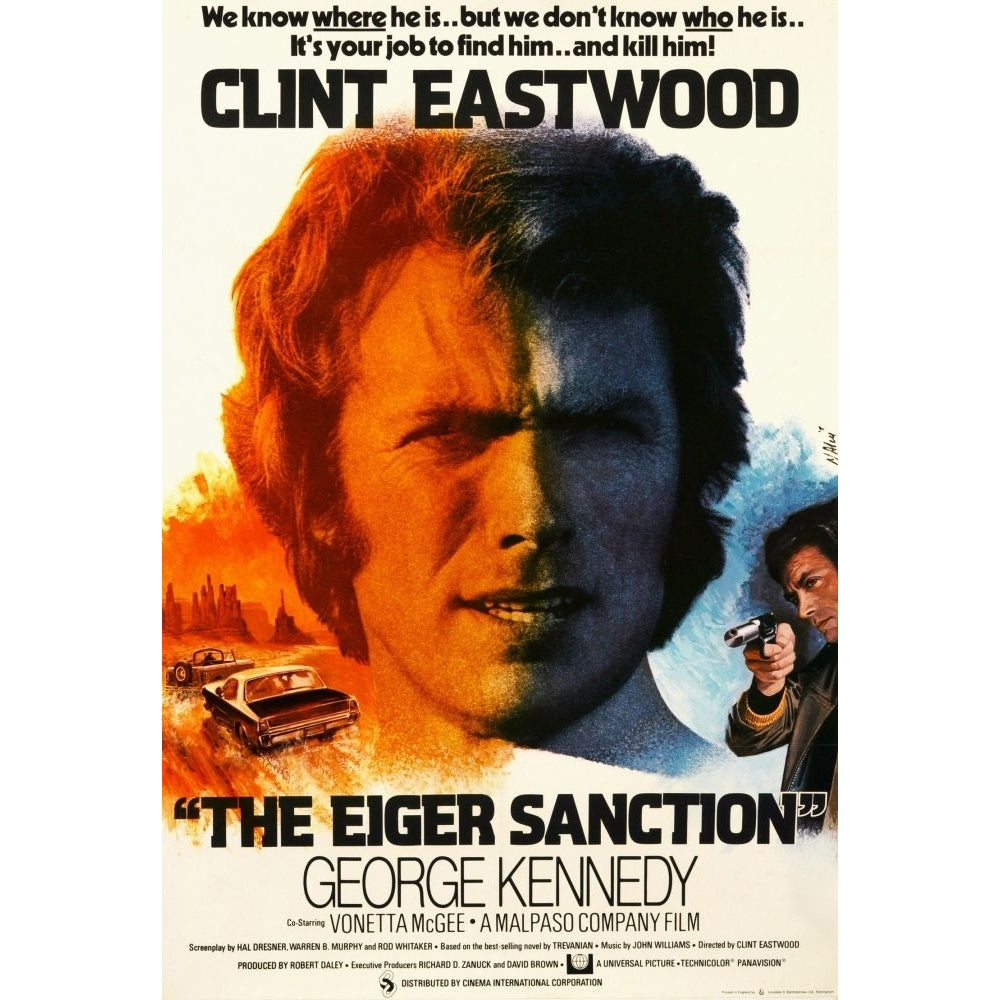 The Eiger Sanction Center And Right: Clint Eastwood On Poster Art 1975. Poster Print Image 1