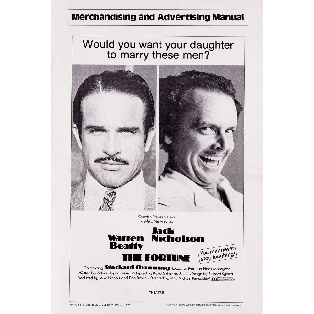 The Fortune Us Poster Art From Left: Warren Beatty Jack Nicholson 1975 Movie Poster Masterprint Image 1