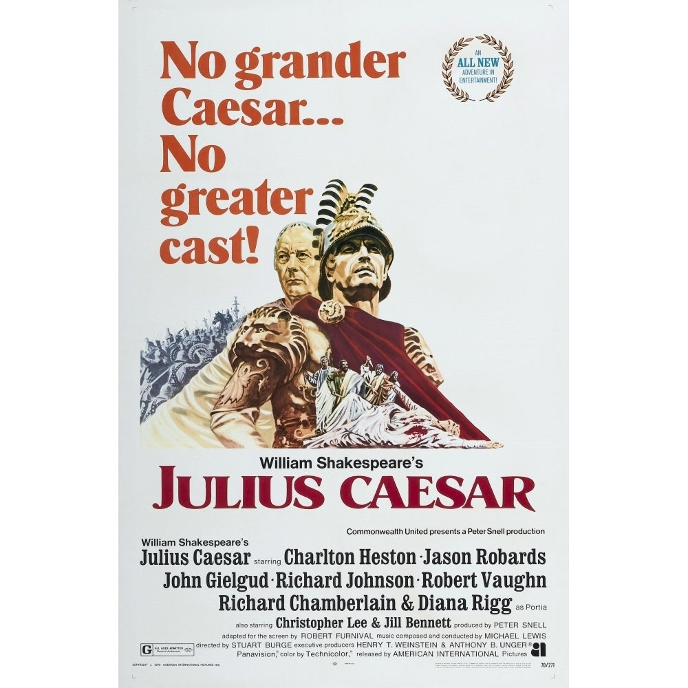 Julius Caesar Us Poster From Left: John Gielgud Charlton Heston 1970 Movie Poster Masterprint Image 2