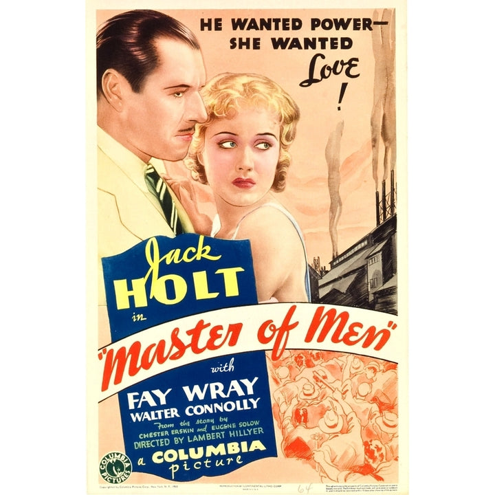 Master Of Men From Left: Jack Holt Fay Wray On Midget Window Card 1933. Movie Poster Masterprint Image 1