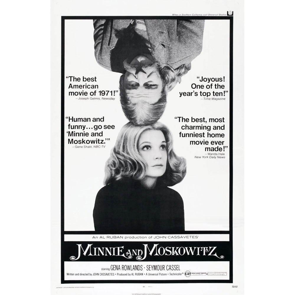 Minnie And Moskowitz Us Poster From Top: Seymour Cassel Gena Rowlands 1971 Movie Poster Masterprint Image 2