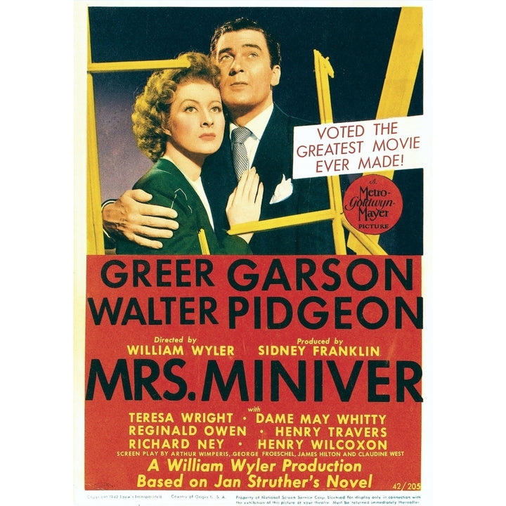 Mrs. Miniver From Left: Greer Garson Walter Pidgeon On Midget Window Card 1942. Movie Poster Masterprint Image 1