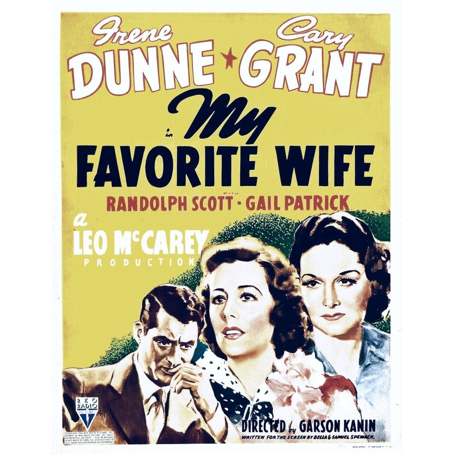 My Favorite Wife From Left: Cary Grant Irene Dunne Gail Patrick On Window Card 1940 Movie Poster Masterprint Image 1