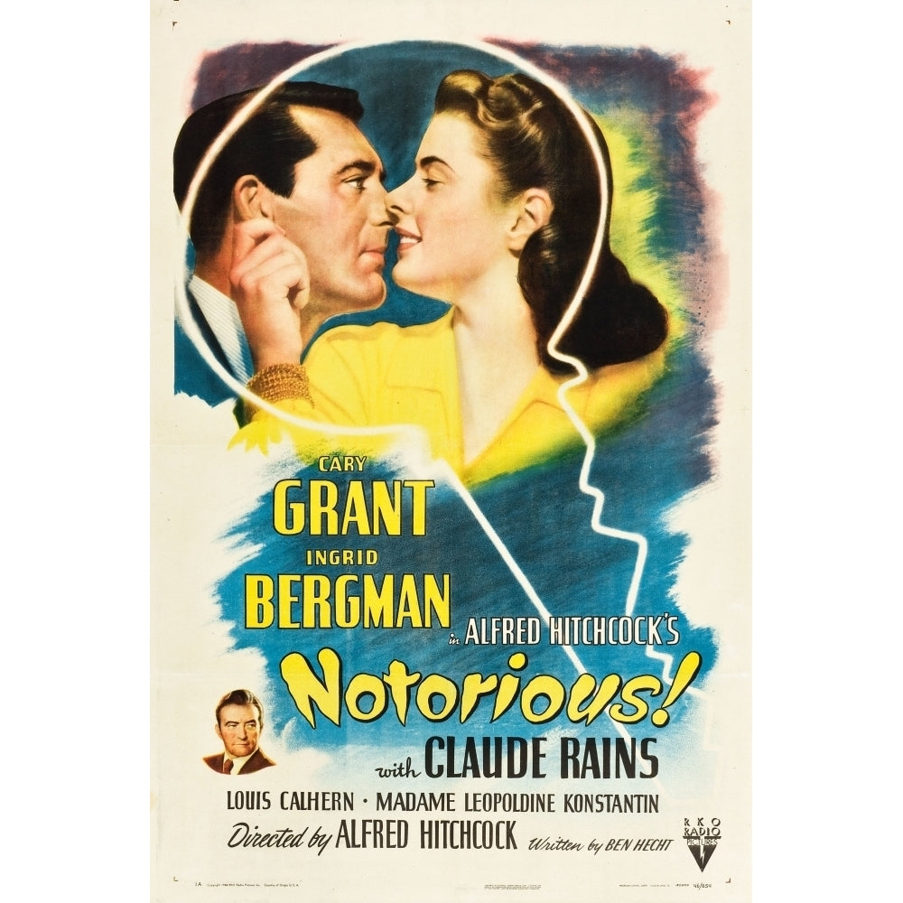 Notorious Cary Grant Ingrid Bergman Claude Rains 1946 Movie Poster Masterprint Image 2