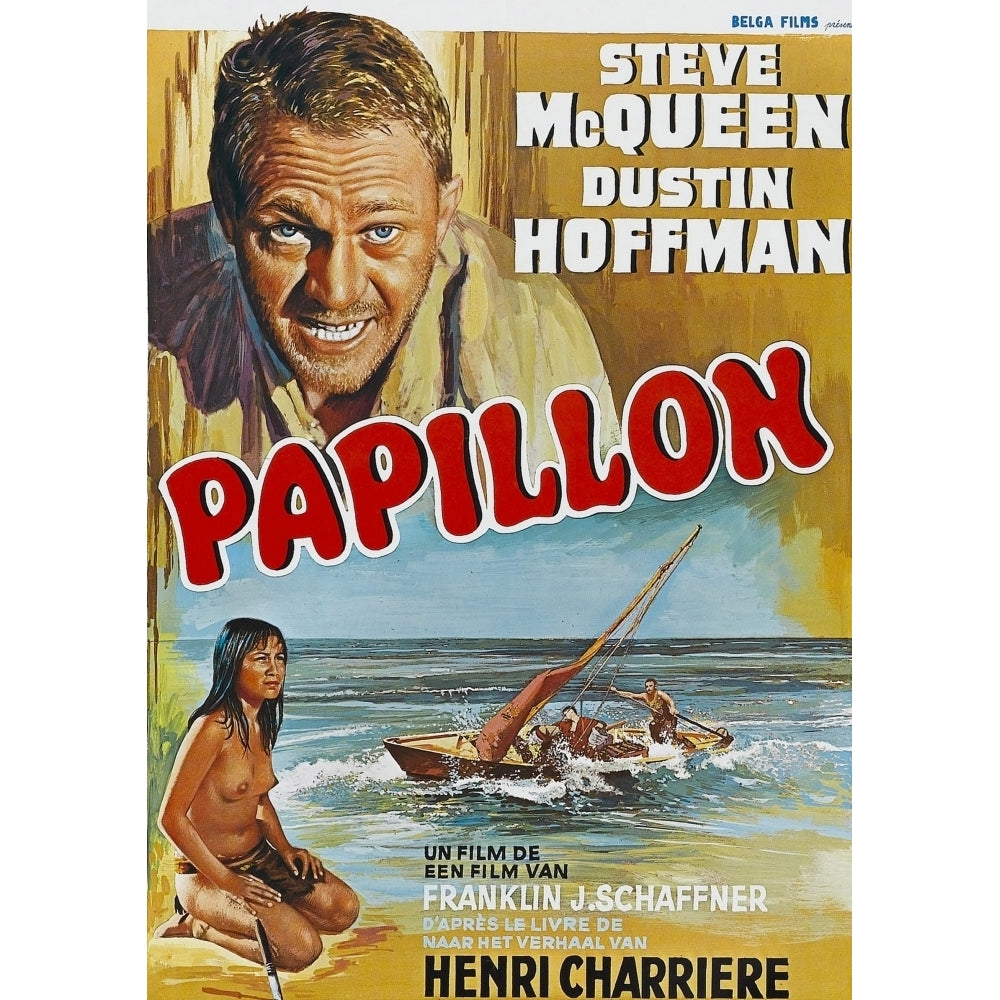 Papillon Top: Steve Mcqueen Bottom: Ratna Assan On Belgian Poster Art 1973. Movie Poster Masterprint Image 2