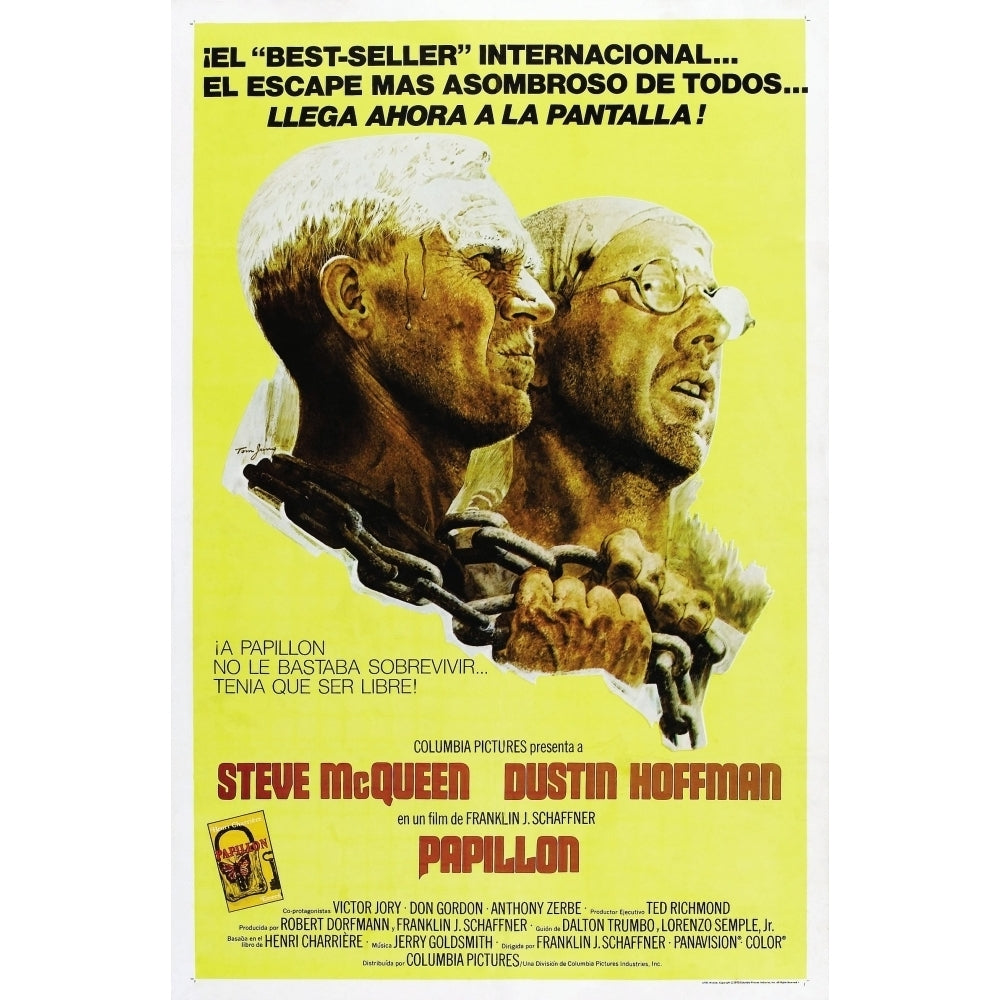 Papillon Spanish Language Poster From Left: Steve Mcqueen Dustin Hoffman 1973 Movie Poster Masterprint Image 2