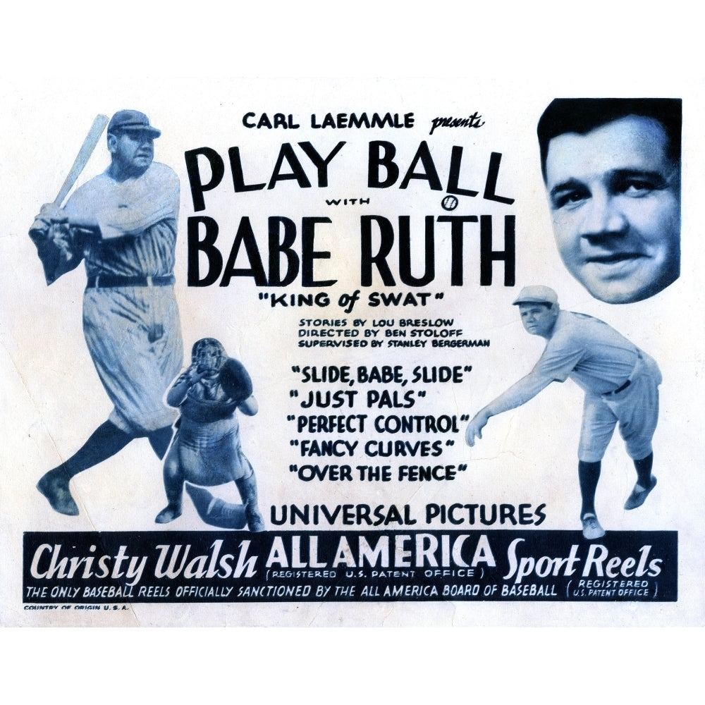 Play Ball With Babe Ruth Babe Ruth 1920 Movie Poster Masterprint Image 2