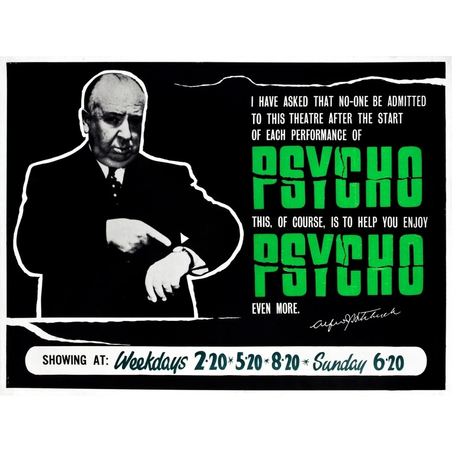 Psycho Director Alfred Hitchcock On A British Quad 1960 Movie Poster Masterprint Image 1