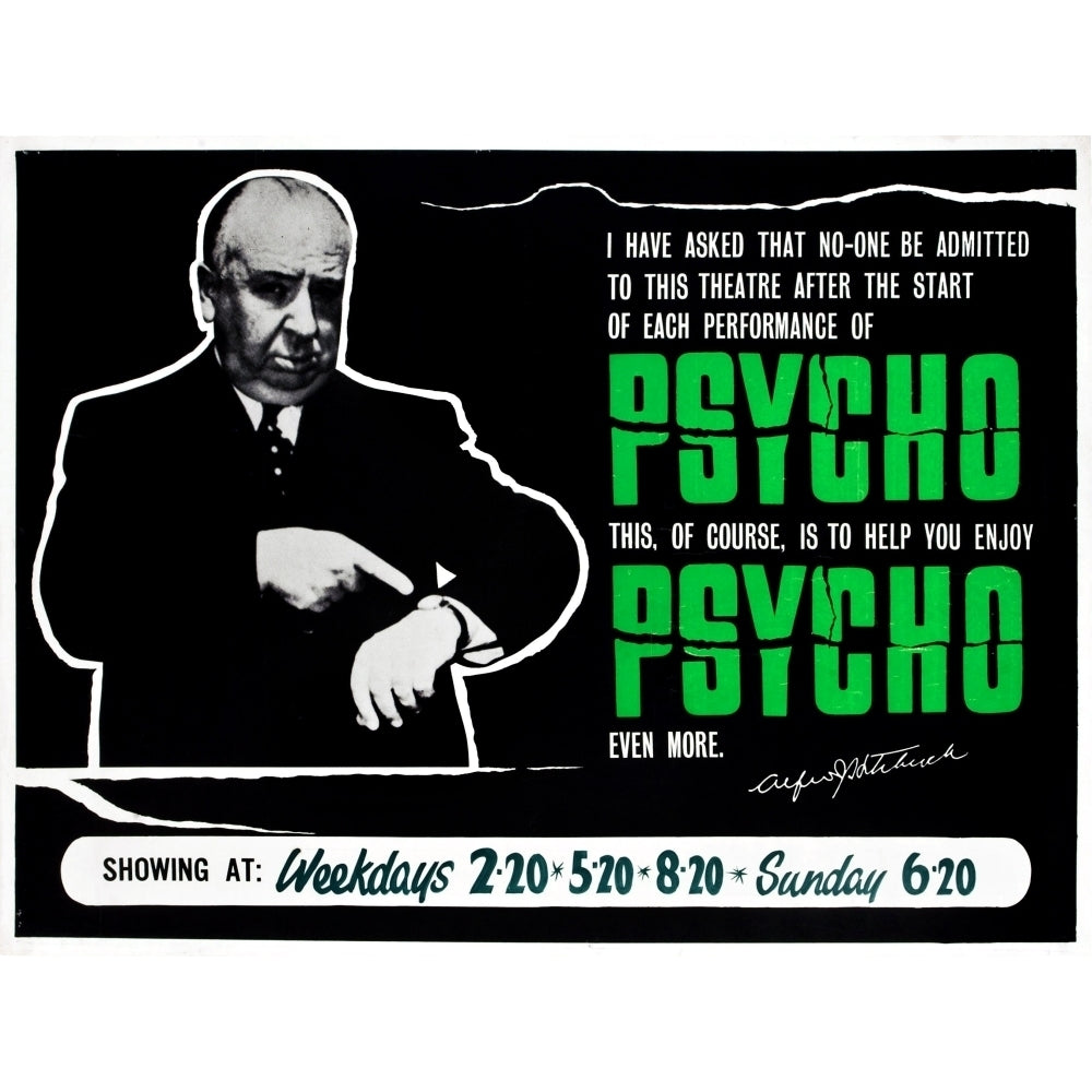 Psycho Director Alfred Hitchcock On A British Quad 1960 Movie Poster Masterprint Image 2