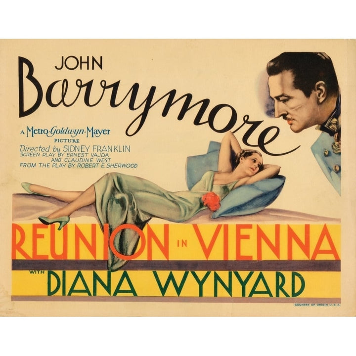 Reunion In Vienna Title Card From Left: Diana Wynyard John Barrymore 1933 Movie Poster Masterprint Image 1