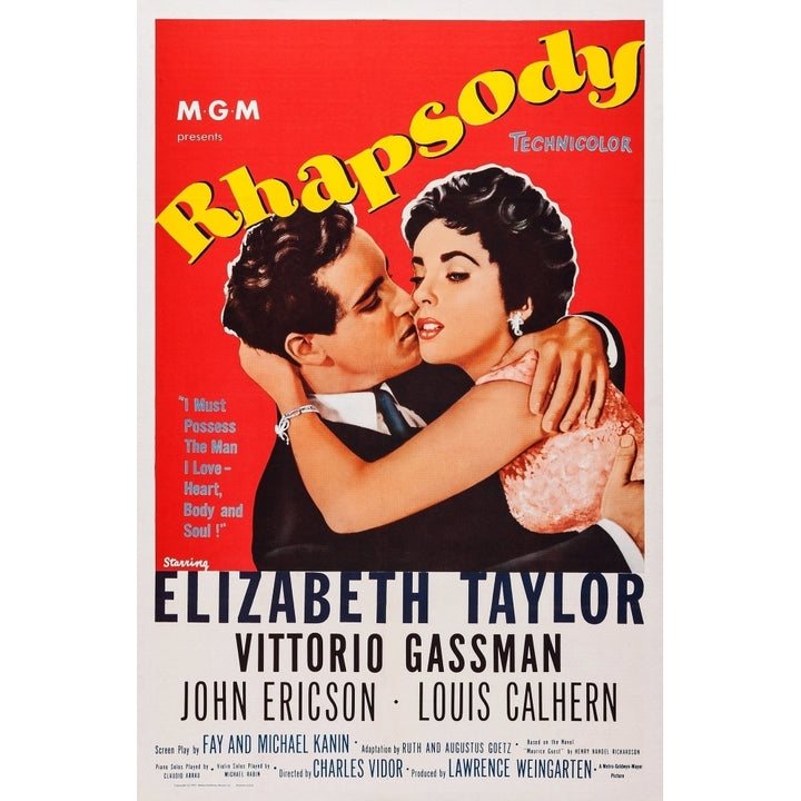 Rhapsody Us Poster Art From Left: Vittorio Gassman Elizabeth Taylor 1954 Movie Poster Masterprint Image 1