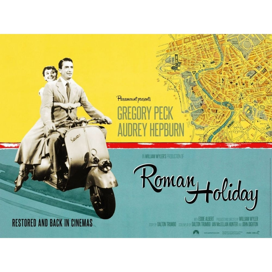 Roman Holiday British Re-Release Poster Art From Left: Audrey Hepburn Gregory Peck 1953 Poster Print Image 1