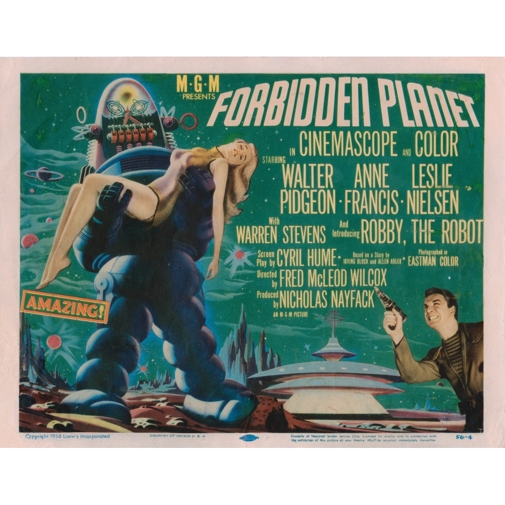 Forbidden Planet Left: Robby The Robot Lower Right: Leslie Nielsen 1956. Movie Poster Masterprint Image 2