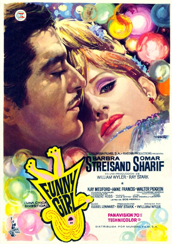 Funny Girl From Left: Omar Sharif Barbra Streisand; Spanish Poster 1968. Movie Poster Masterprint Image 1