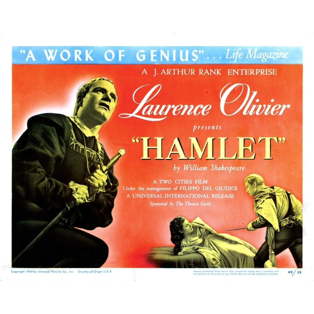 Hamlet Laurence Olivier Eileen Herlie 1948 Movie Poster Masterprint Image 1