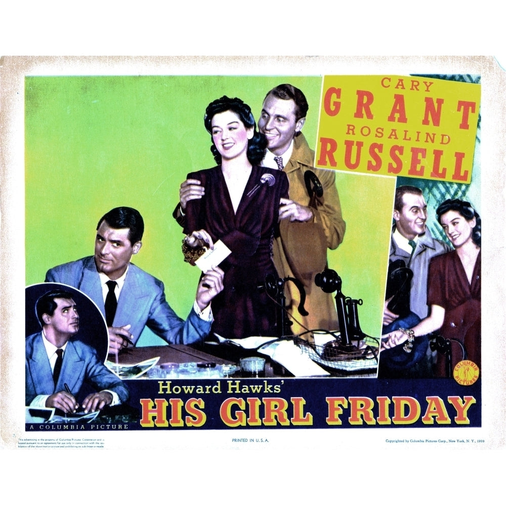 His Girl Friday Cary Grant Rosalind Russell Ralph Bellamy 1940 Movie Poster Masterprint Image 1