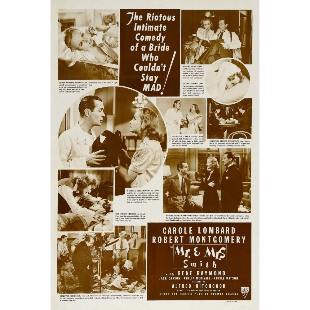 Mr. And Mrs. Smith Center From Left: Robert Montgomery Carole Lombard 1941. Movie Poster Masterprint Image 1