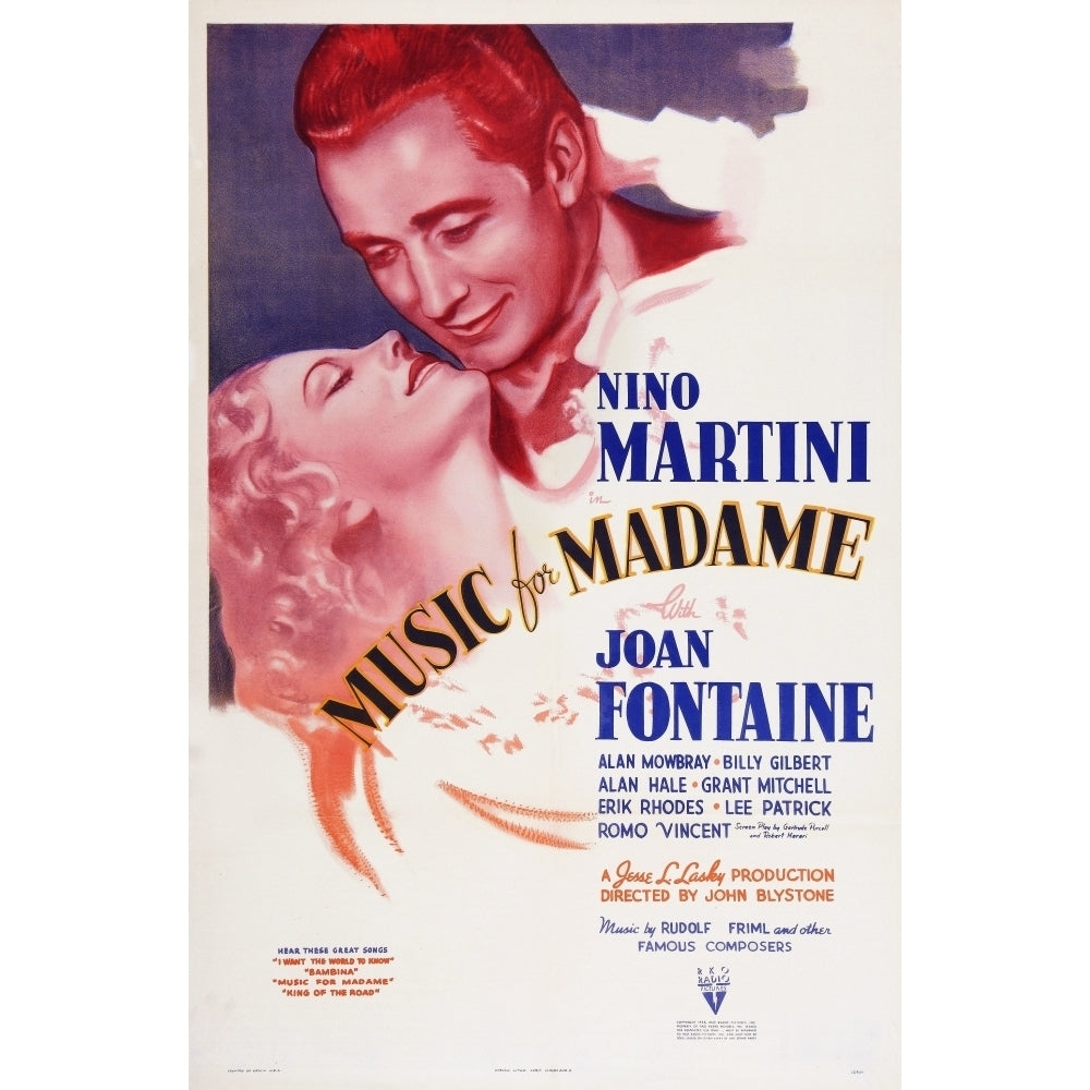 Music For Madame Us Poster Art From Left: Joan Fontaine Nino Martini 1937 Movie Poster Masterprint Image 2