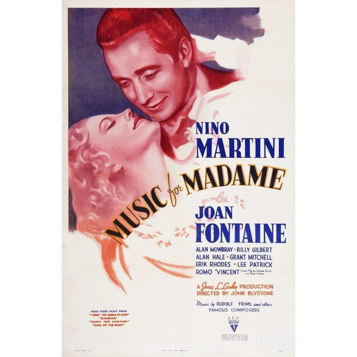 Music For Madame Us Poster Art From Left: Joan Fontaine Nino Martini 1937 Movie Poster Masterprint Image 1