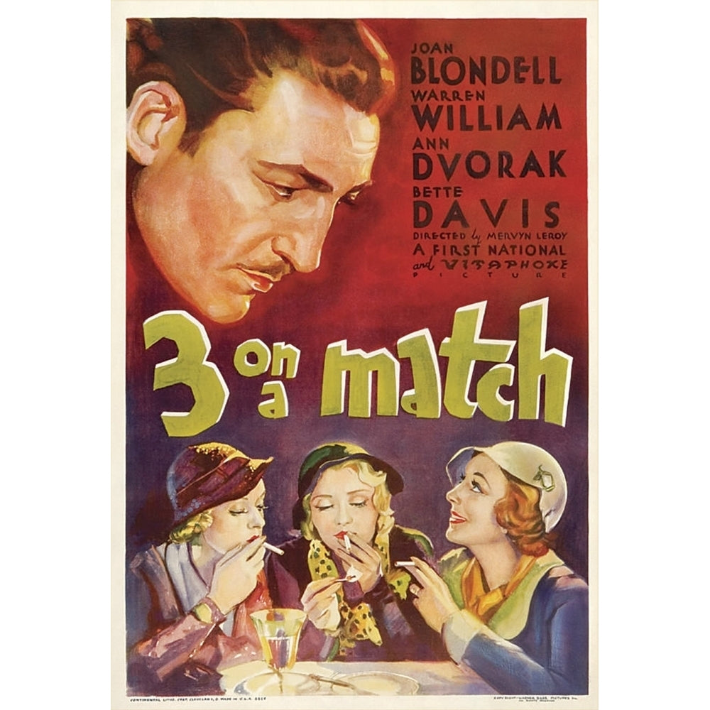 Three On A Match Warren William Bette Davis Joan Blondell Ann Dvorak 1932 Movie Poster Masterprint Image 2