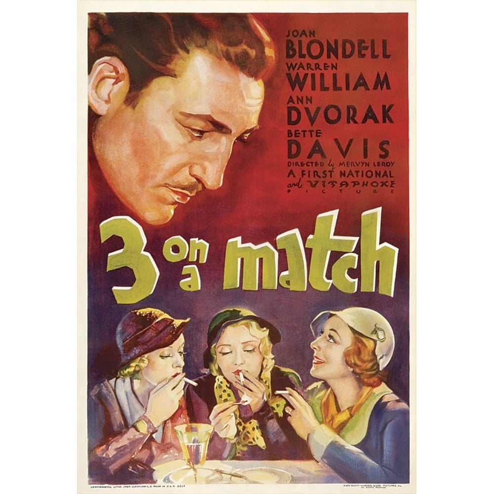 Three On A Match Warren William Bette Davis Joan Blondell Ann Dvorak 1932 Movie Poster Masterprint Image 1