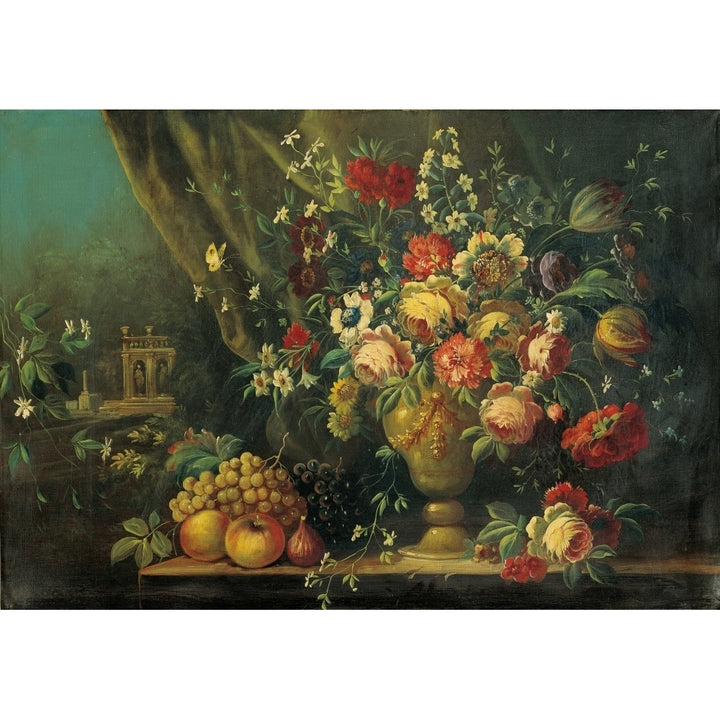 Still Life With Flowers And Fruits Poster Print Image 1