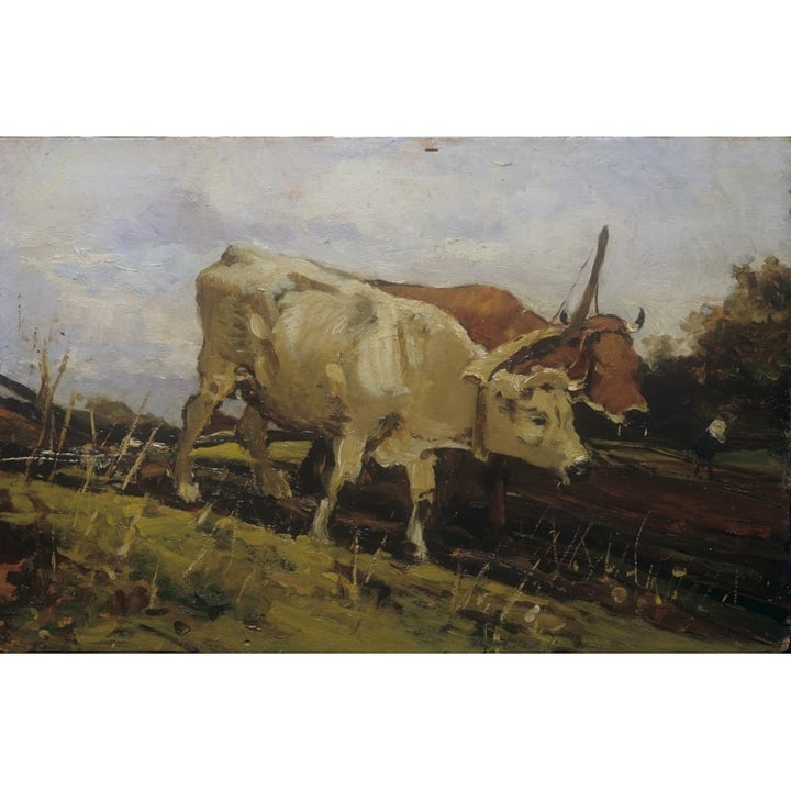 Plowing With Two Oxen Poster Print Image 1