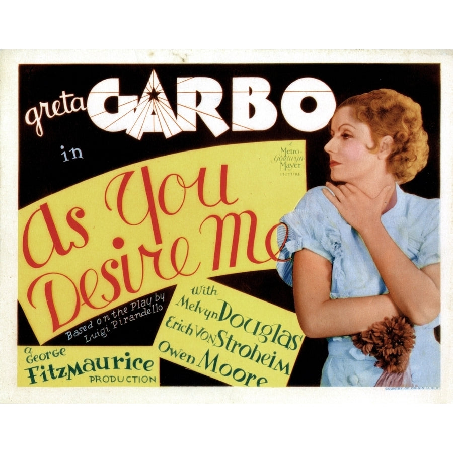 As You Desire Me Greta Garbo 1932 Movie Poster Masterprint Image 1