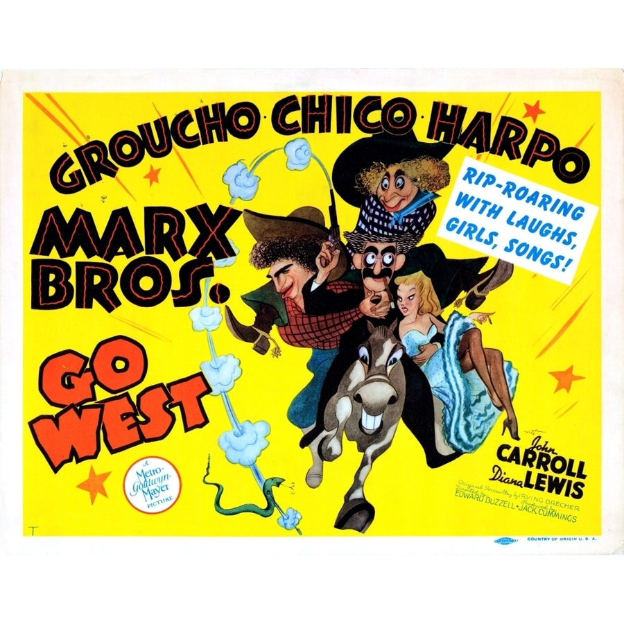 Go West Us Poster Chico Marx Groucho Marx Harpo Marx [The Marx Brothers] 1940 Movie Poster Masterprint Image 1