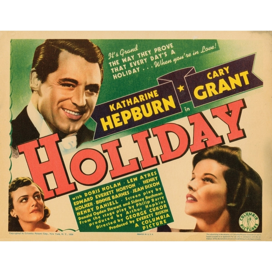 Holiday Cary Grant Katharine Hepburn 1938 Movie Poster Masterprint Image 1